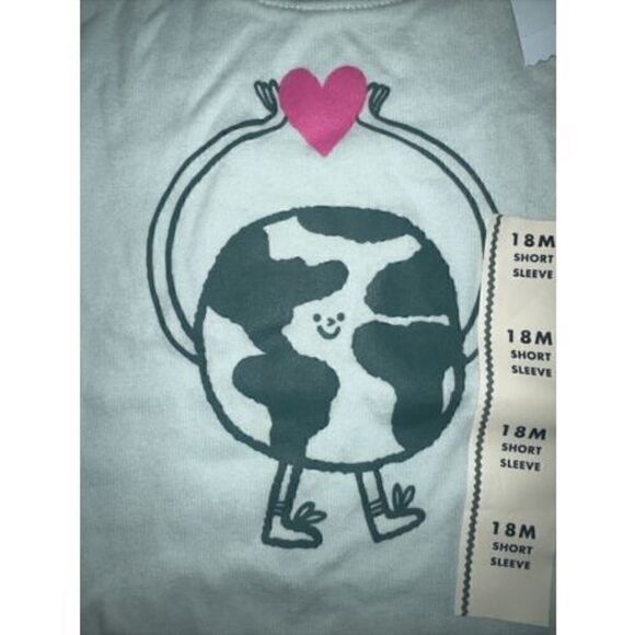Toddler Girls' Mint Globe Heart Short Sleeve T-Shirt - Cat & Jack 18M. F - Picture 3 of 4